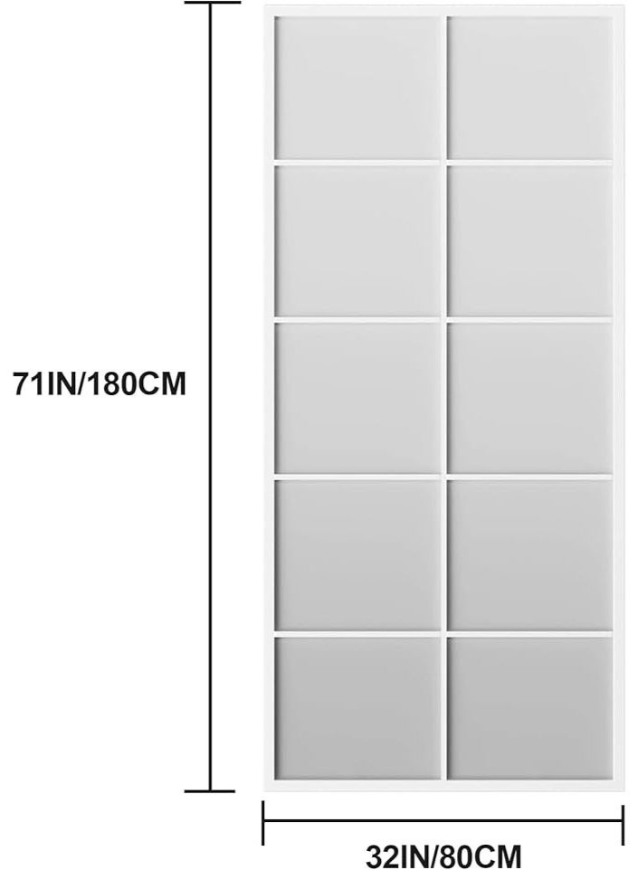 فيبارتي مرآة حائط مستطيلة كبيرة بنمط نافذة (180×80 سم) - مرآة شبكية بإطار معدني أبيض مزخرف لغرفة المعيشة وغرفة الطعام والمدخل | زجاج عالي الدقة مقاوم للانفجار - تركيب أفقي أو رأسي - Image 2
