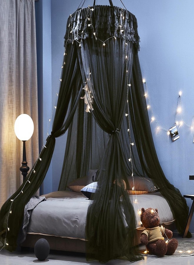 Kertnic Dreamy Bed Canopy for Girls/Adult, Bed Canopy Curtains Double Layer Sheer Mesh, Room Decor Canopies Netting Dome Round Lace Mosquito Net Tent for Twin Full Queen King Bed (Black) - Image 4