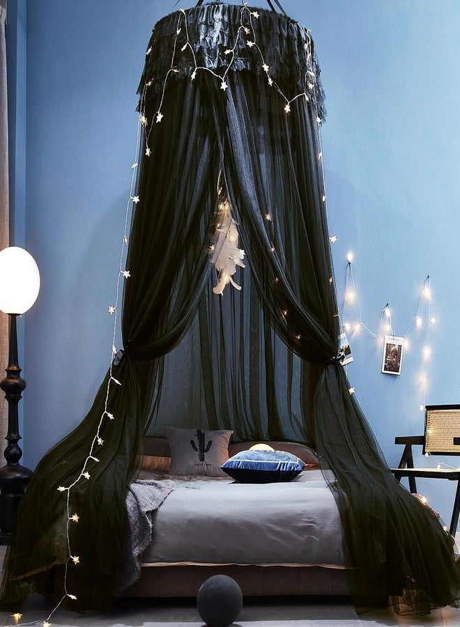Kertnic Dreamy Bed Canopy for Girls/Adult, Bed Canopy Curtains Double Layer Sheer Mesh, Room Decor Canopies Netting Dome Round Lace Mosquito Net Tent for Twin Full Queen King Bed (Black) - Image 3