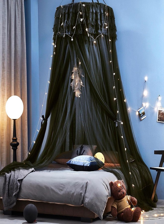 Kertnic Dreamy Bed Canopy for Girls/Adult, Bed Canopy Curtains Double Layer Sheer Mesh, Room Decor Canopies Netting Dome Round Lace Mosquito Net Tent for Twin Full Queen King Bed (Black) - Image 2