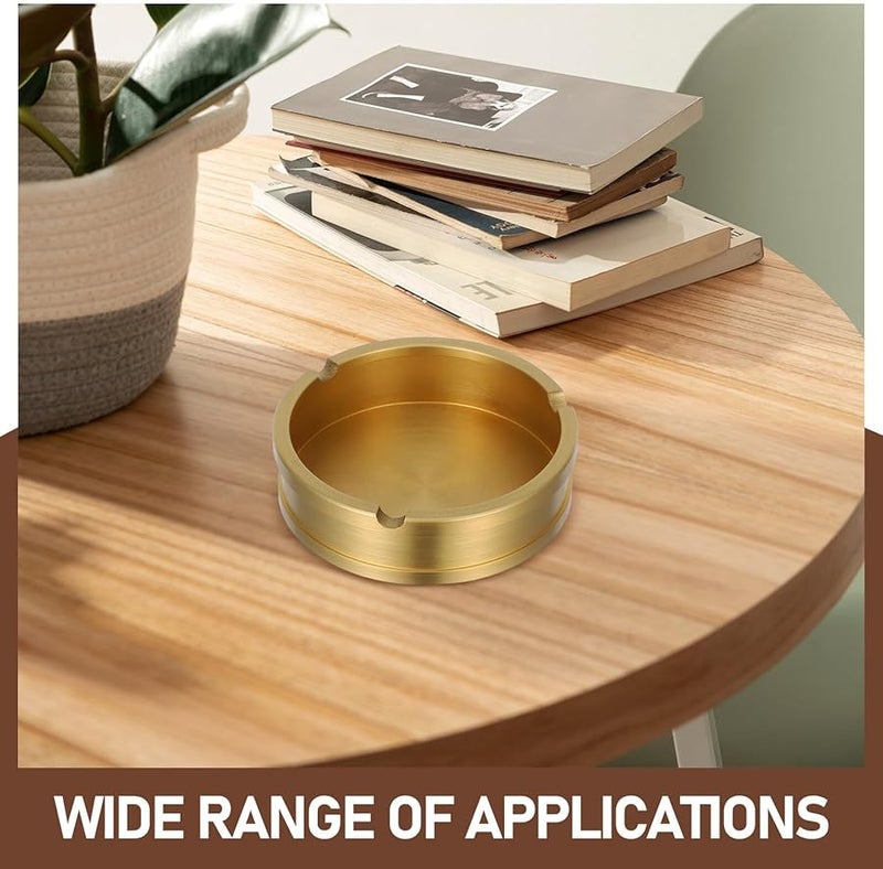 صينية رماد نحاسية عتيقة مستديرة مدمجة لحامل رماد المدخنين للداخل والخارج وقطعة مركزية للمكتب - Image 4