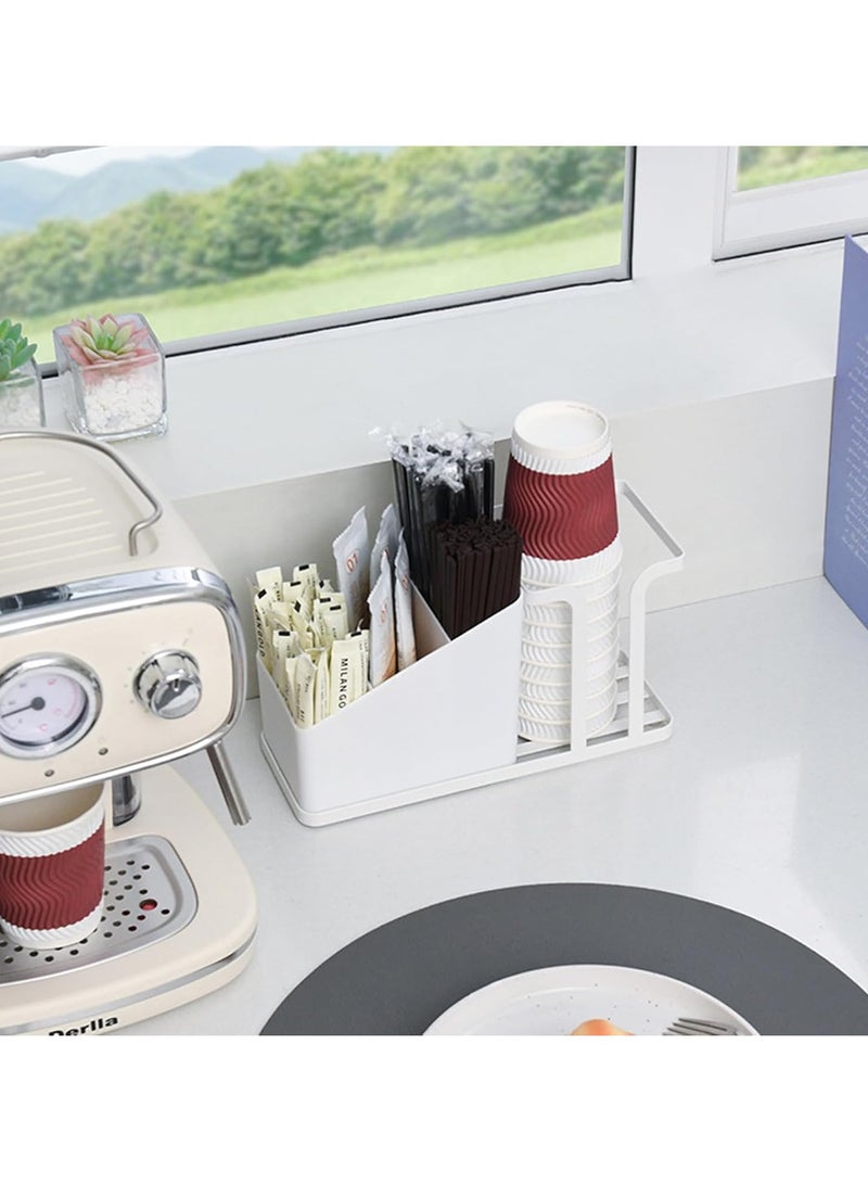 general Kitchen coffee storage box, tea supply rack, cup and bag dispenser, easy access compartment, multi-function space saving, office, home desktop, white - Image 2