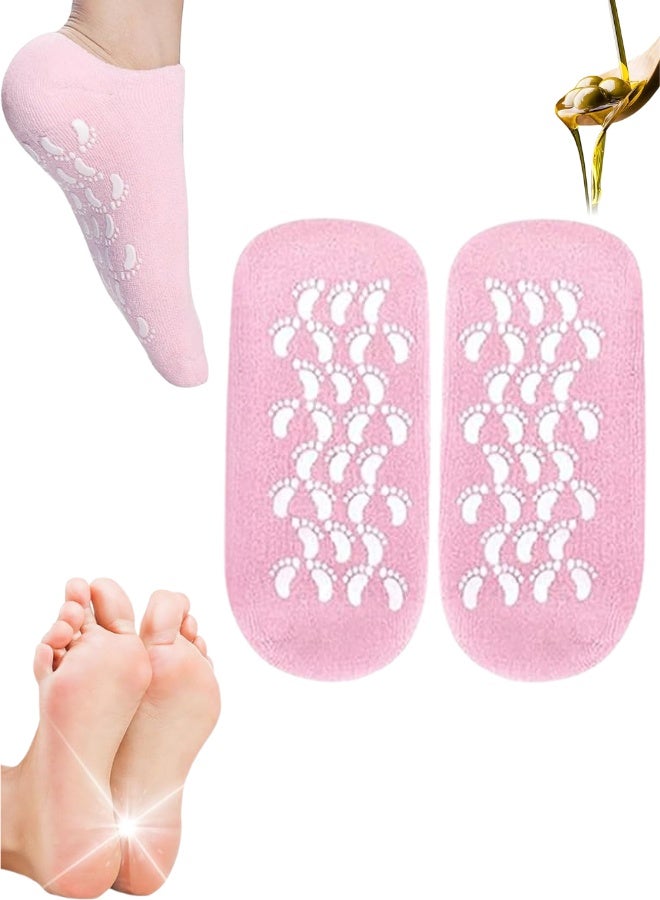 Moisturizing Gel Silicone Socks for Women – Intensive Foot Care for Dry Cracked Feet – Infused with Vitamin E, Jojoba Oil, Olive Oil, Rose Oil – Softening and Healing Cracked Heels – Spa Quality At-Home Foot Care Socks – Reusable Silicone Socks for Women – Self-Care Gift for Mom, Perfect for Mothers Day and Home Spa Treatments – Elastic Size Fits Most Adult Feet - Image 1