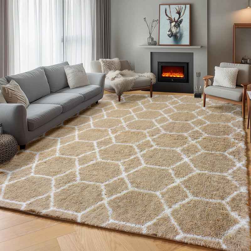 ONASAR Boho Rug for Bedroom 5x7 Shag Beige Rugs for Living Room Nursery Home Girls Boys Room Decor Soft Thick Indoor Rug Cozy Neutral - Image 1