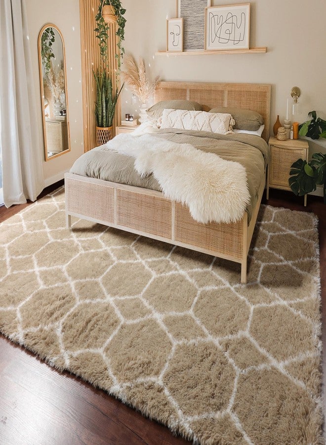 ONASAR Boho Rug for Bedroom 5x7 Shag Beige Rugs for Living Room Nursery Home Girls Boys Room Decor Soft Thick Indoor Rug Cozy Neutral - Image 4