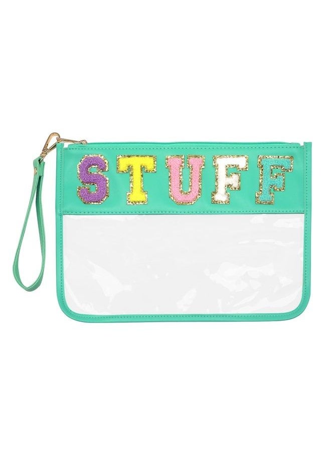 LO LORD LO Clear Pouch Glitter Letter Zipper Pouch Clear Makeup Bags for Travel Small Snacks Bag Preppy Cosmetic Stuff Bag for Women (Stuff Blue)  - Image 1
