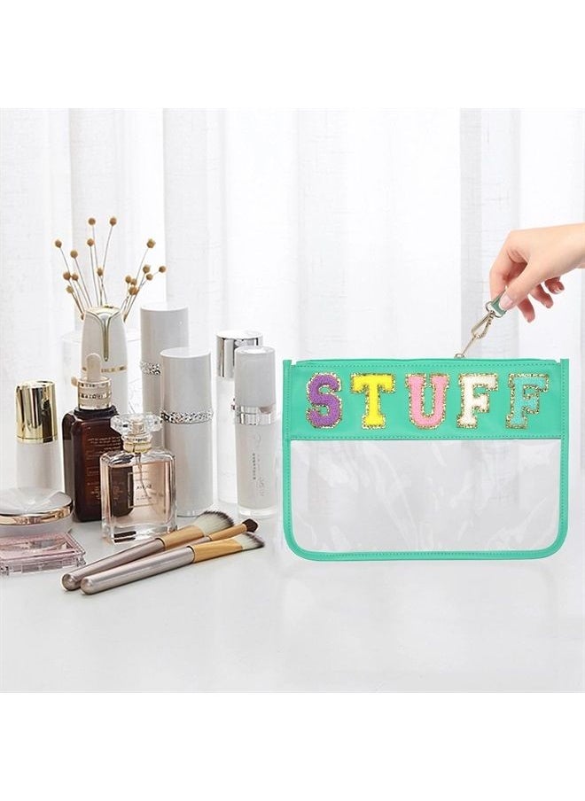 LO LORD LO Clear Pouch Glitter Letter Zipper Pouch Clear Makeup Bags for Travel Small Snacks Bag Preppy Cosmetic Stuff Bag for Women (Stuff Blue)  - Image 5