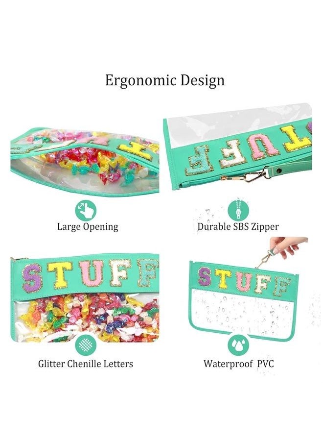 LO LORD LO Clear Pouch Glitter Letter Zipper Pouch Clear Makeup Bags for Travel Small Snacks Bag Preppy Cosmetic Stuff Bag for Women (Stuff Blue)  - Image 4