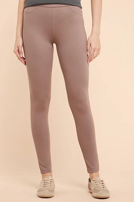 أر أند بي Solid Jeggings with Elastic Waist