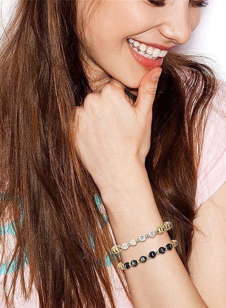 Y&D DIY Beads Set, Beaded 1600 Pieces Round Spacer Bead Small Smooth Letter Loose Alphabet Flat Disc Coin Pony for Craft Making Jewelry Findings Bracelet, Gold - Image 5