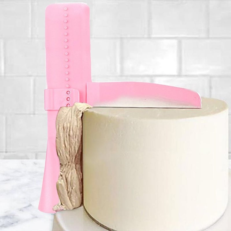 FineGood 2pcs Adjustable Cake Smoother Polisher with 4pcs Different Scrapers, FineGood Fondant Cream Edge Smoothing Decorating Tools - Green, Pink - Image 5