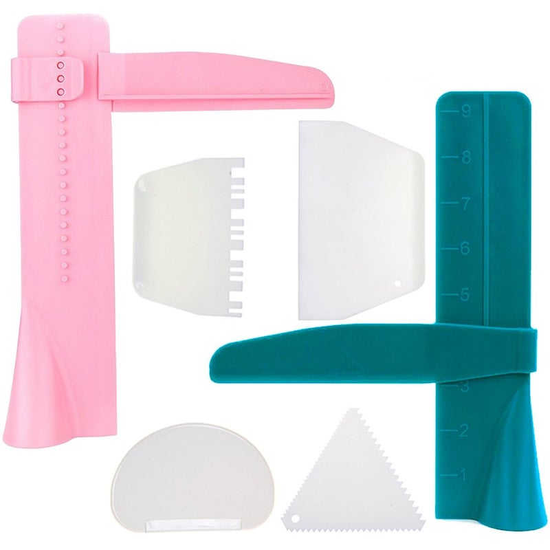 FineGood 2pcs Adjustable Cake Smoother Polisher with 4pcs Different Scrapers, FineGood Fondant Cream Edge Smoothing Decorating Tools - Green, Pink - Image 1