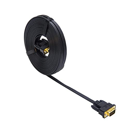 DTech 25ft Ultra Thin Flat Type Computer Monitor VGA Cable Standard 15 Pin Male to Male Connector SVGA Wire 25 Feet - Black - Image 1