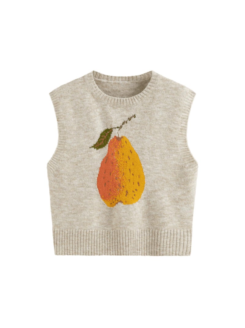CIDER Womenâ€™s Sweater Vest Knit Sleeveless Pear Cute Graphic Sweater Vest Tank Top Fall Outfits Khaki - Image 1