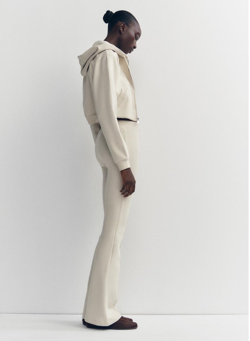 Soft Steps Women's Beige High-Waisted Flared Pants Soft Cotton Interlock | Elegant Fit with Drawstring  Size S - Image 3