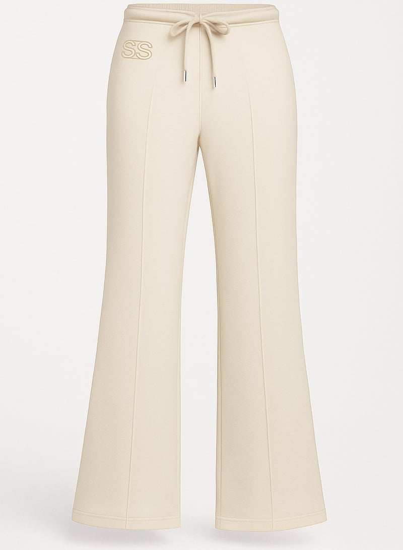 Soft Steps Women's Beige High-Waisted Flared Pants Soft Cotton Interlock | Elegant Fit with Drawstring  Size S - Image 5