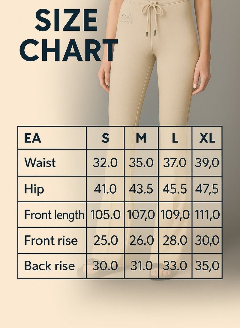 Soft Steps Women's Beige High-Waisted Flared Pants Soft Cotton Interlock | Elegant Fit with Drawstring  Size S - Image 3