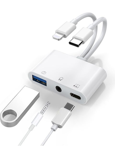 NK-109PRO Type-C-Lightning To USB-A 3.5mm Headphone and Type-C Camera Reader Converter Adapter