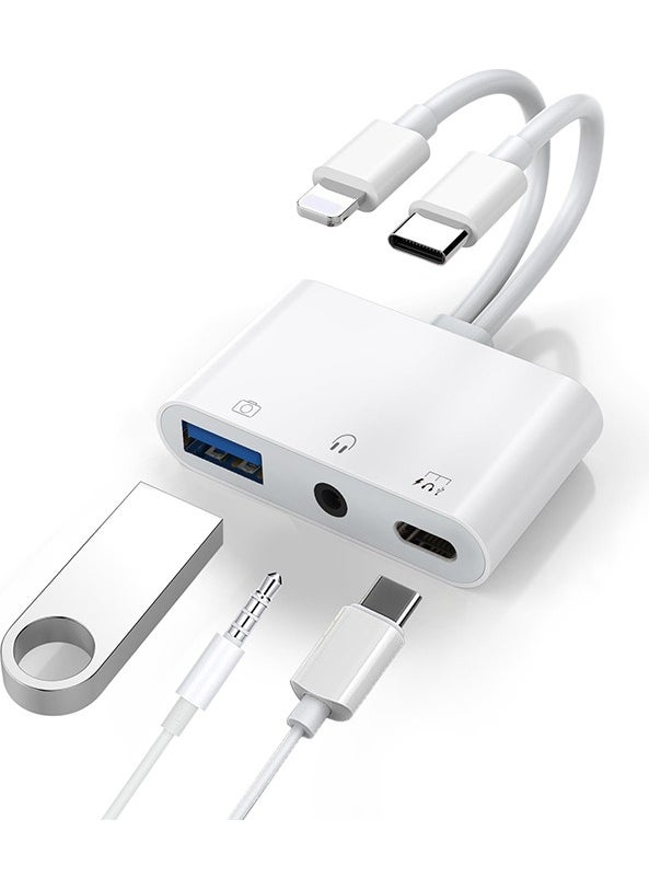 Ally - NK-109PRO Type-C-Lightning To USB-A 3.5mm Headphone and Type-C Camera Reader Converter Adapter - Image 1