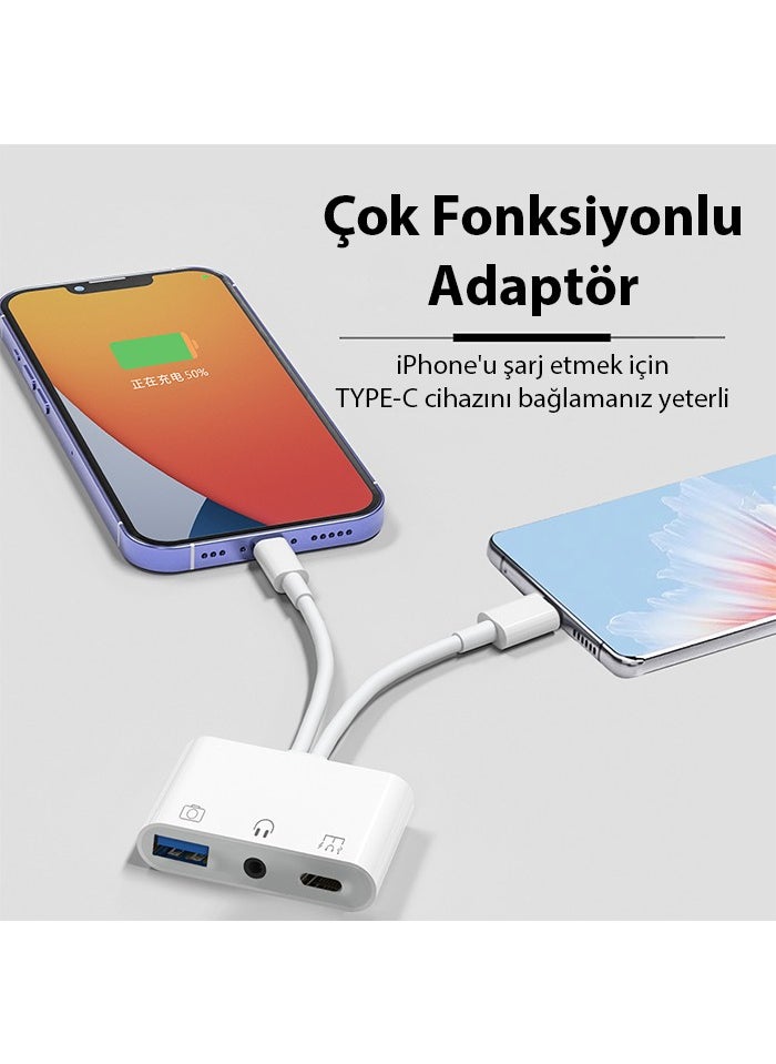 Ally - NK-109PRO Type-C-Lightning To USB-A 3.5mm Headphone and Type-C Camera Reader Converter Adapter - Image 1