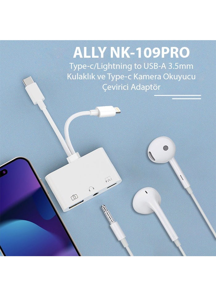 Ally - NK-109PRO Type-C-Lightning To USB-A 3.5mm Headphone and Type-C Camera Reader Converter Adapter - Image 1
