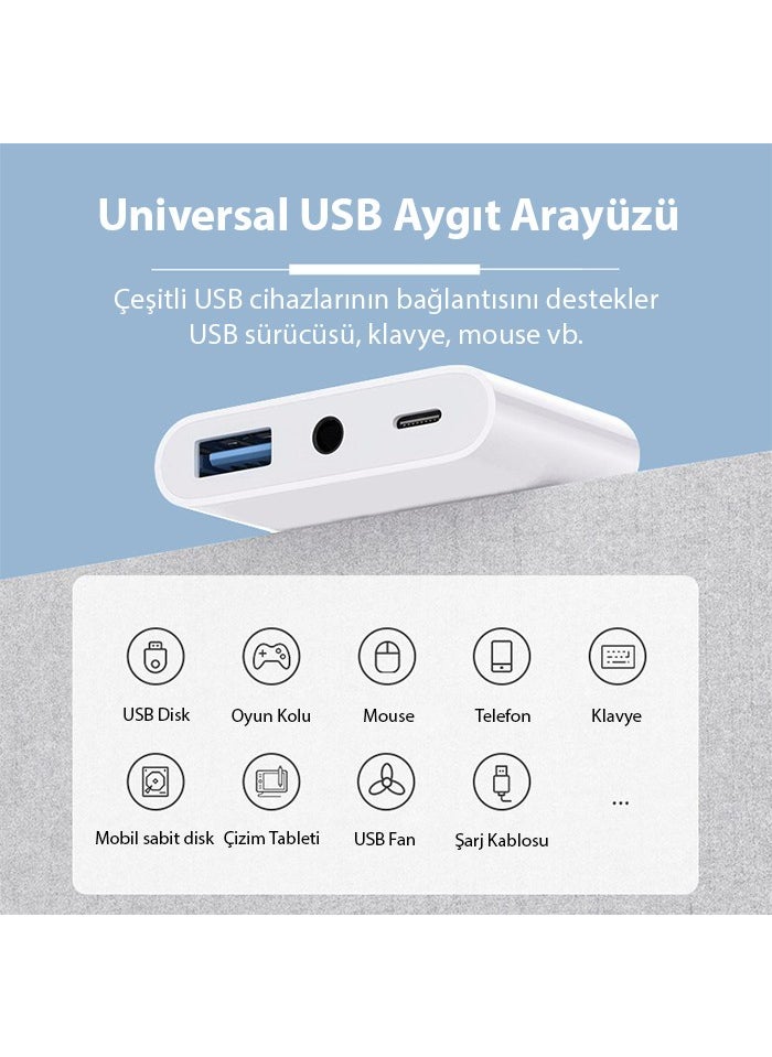 Ally - NK-109PRO Type-C-Lightning To USB-A 3.5mm Headphone and Type-C Camera Reader Converter Adapter - Image 1