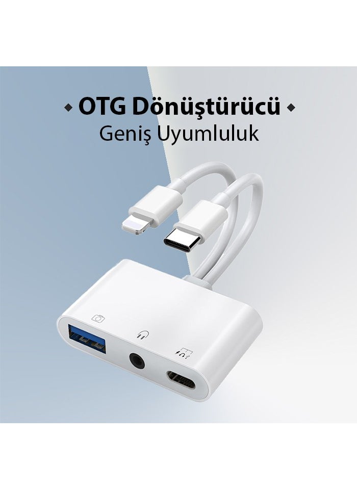 Ally - NK-109PRO Type-C-Lightning To USB-A 3.5mm Headphone and Type-C Camera Reader Converter Adapter - Image 1