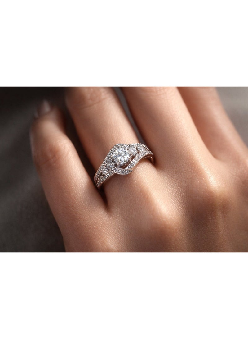 3Diamonds Silver-Tone Cubic Zirconia Halo Twist Ring for Women - Image 1