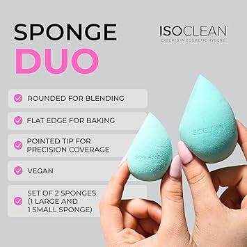 ISOCLEAN Cosmetic Makeup Sponge DUO Beauty Sponge Set for Makeup Application of Liquid Foundation Concealer Blush Cream Powder Small and Large Teardrop Shape Blender for Contouring Aqua - Image 3
