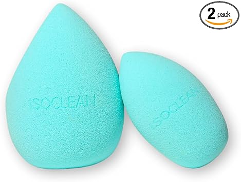 ISOCLEAN Cosmetic Makeup Sponge DUO Beauty Sponge Set for Makeup Application of Liquid Foundation Concealer Blush Cream Powder Small and Large Teardrop Shape Blender for Contouring Aqua - Image 1