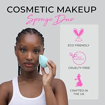 ISOCLEAN Cosmetic Makeup Sponge DUO Beauty Sponge Set for Makeup Application of Liquid Foundation Concealer Blush Cream Powder Small and Large Teardrop Shape Blender for Contouring Aqua - Image 2