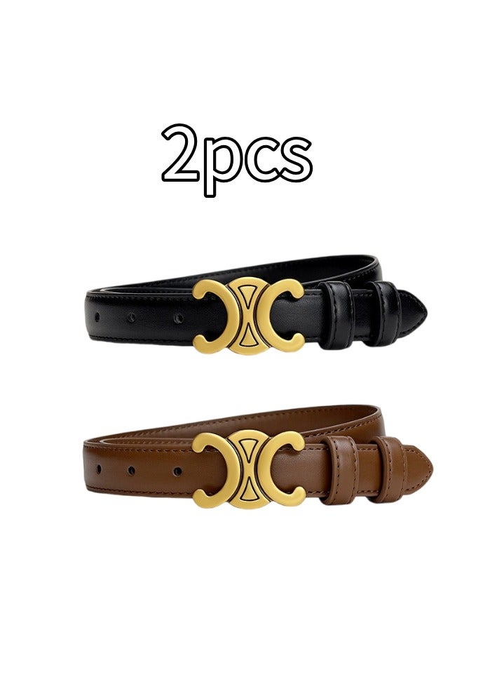 Sports Women's vintage belt, gold buckle belt, 0.9’ wide vintage slim waist belt, women's jeans belt, black brown combo model - Image 1