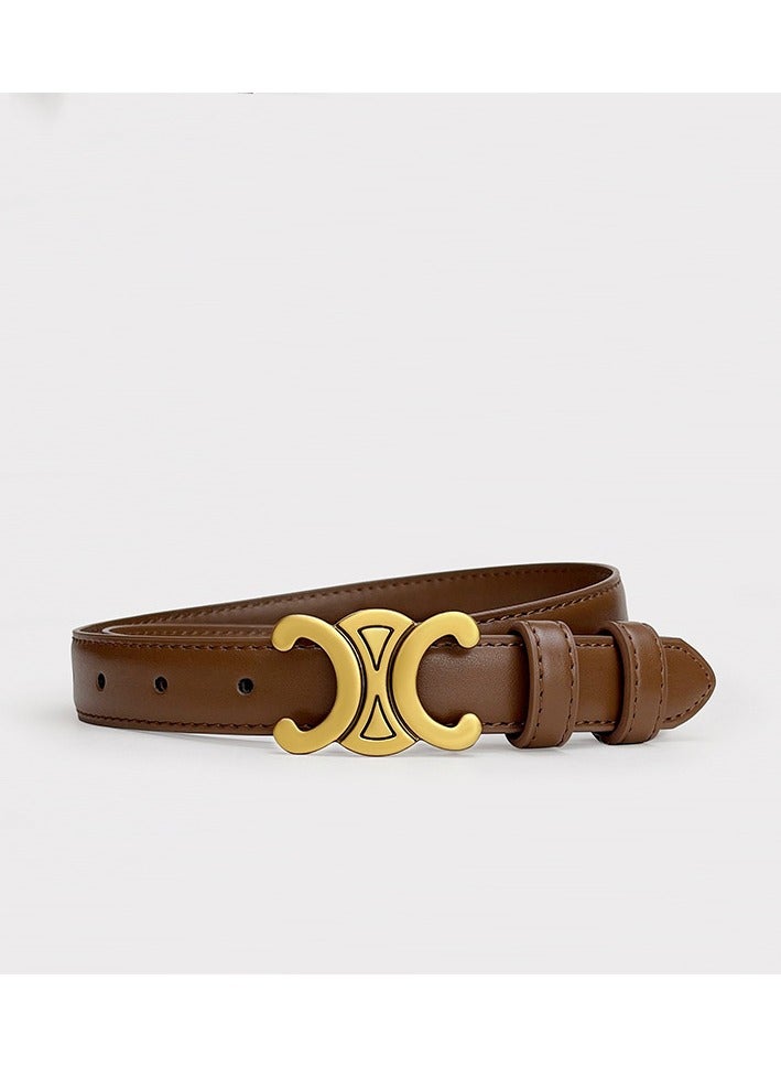 Sports Women's vintage belt, gold buckle belt, 0.9’ wide vintage slim waist belt, women's jeans belt, black brown combo model - Image 2