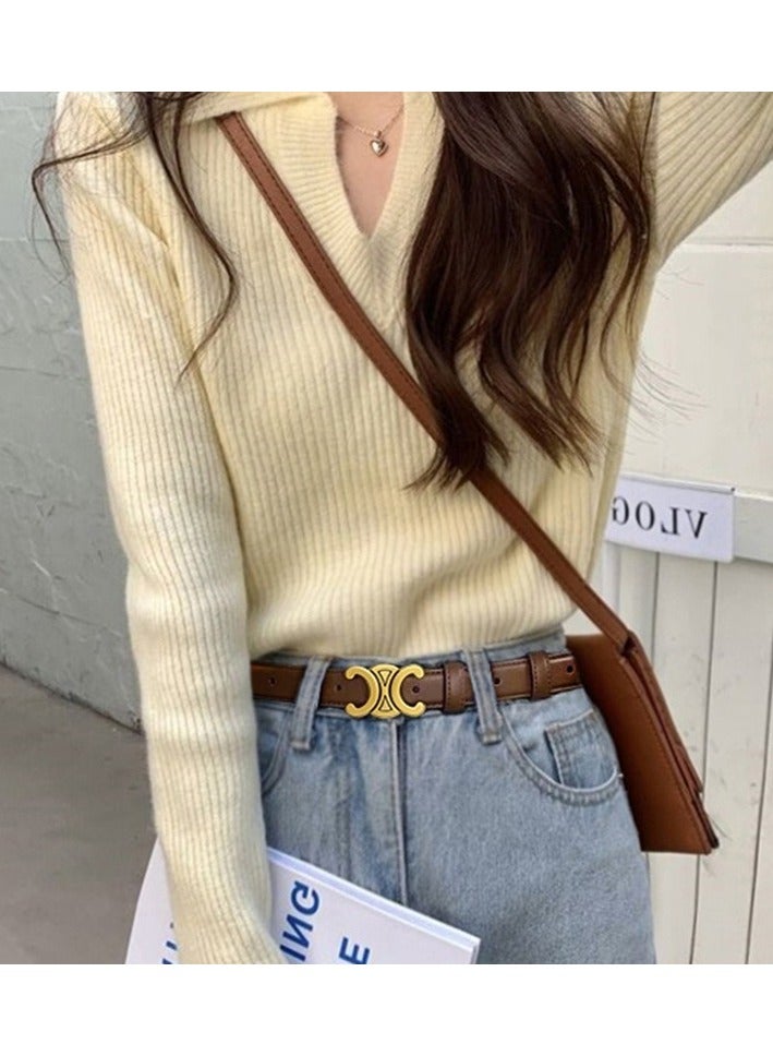 Sports Women's vintage belt, gold buckle belt, 0.9’ wide vintage slim waist belt, women's jeans belt, black brown combo model - Image 4