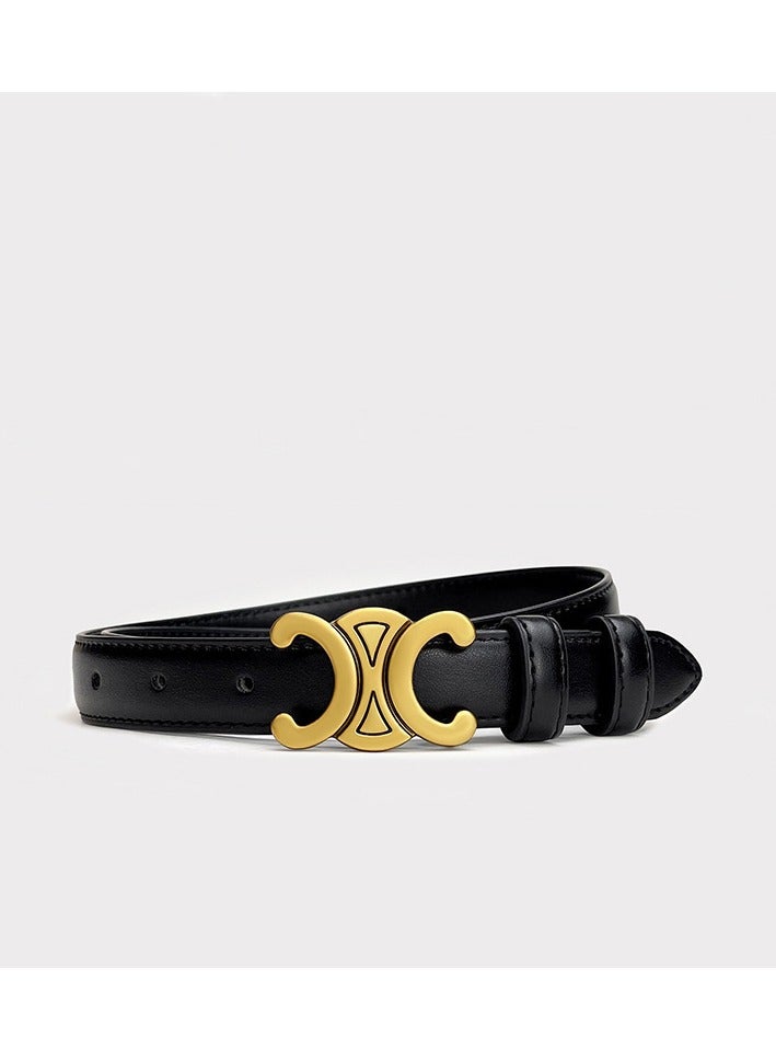 Sports Women's vintage belt, gold buckle belt, 0.9’ wide vintage slim waist belt, women's jeans belt, black brown combo model - Image 3