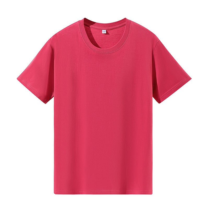 Summer New Style 100 Cotton Round Neck Short-Sleeved T-Shirt for Men and Women, Work Clothes, Team Class Uniforms, Printed Logo Tops Rose red