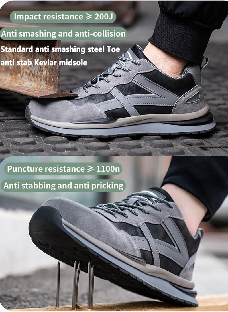 Men Steel Toe Sneakers Safety Shoes Low top Work Shoe with Air Cushion Breathable Puncture Proof (44 EUR)