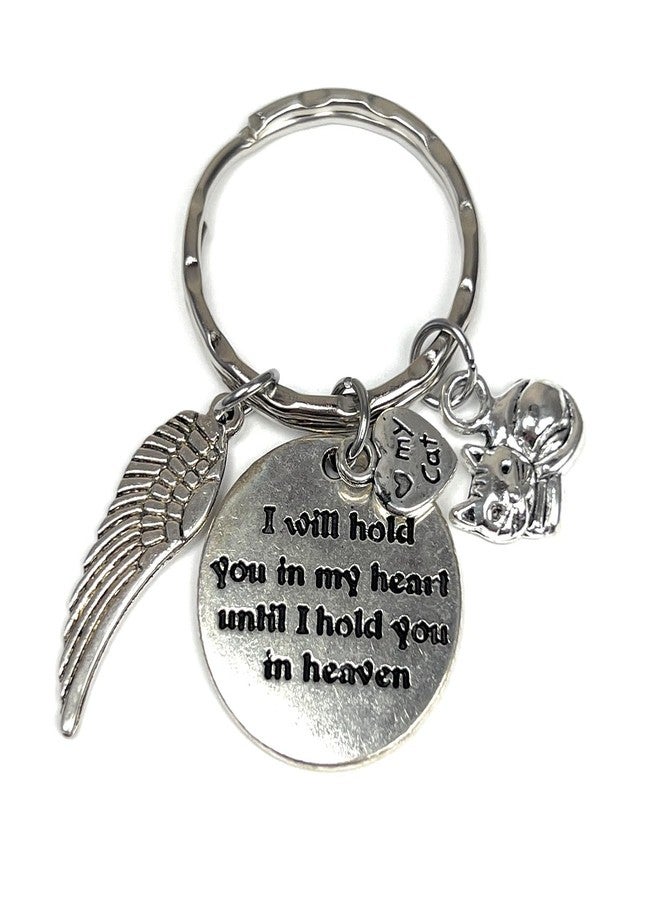 It's All About...You! I Will Hold You in My Heart Until I Hold You in Heaven Angel Wing Bereavement Memorial Sympathy Loss of Loved One Pet Feline Kitten Tom Fur Baby Companion Tabby Kitty I Love My Cat Keychain 114Q - Image 1