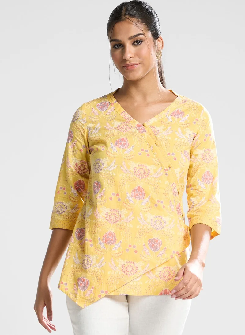 Fabindia V-Neck Floral Printed Kurti