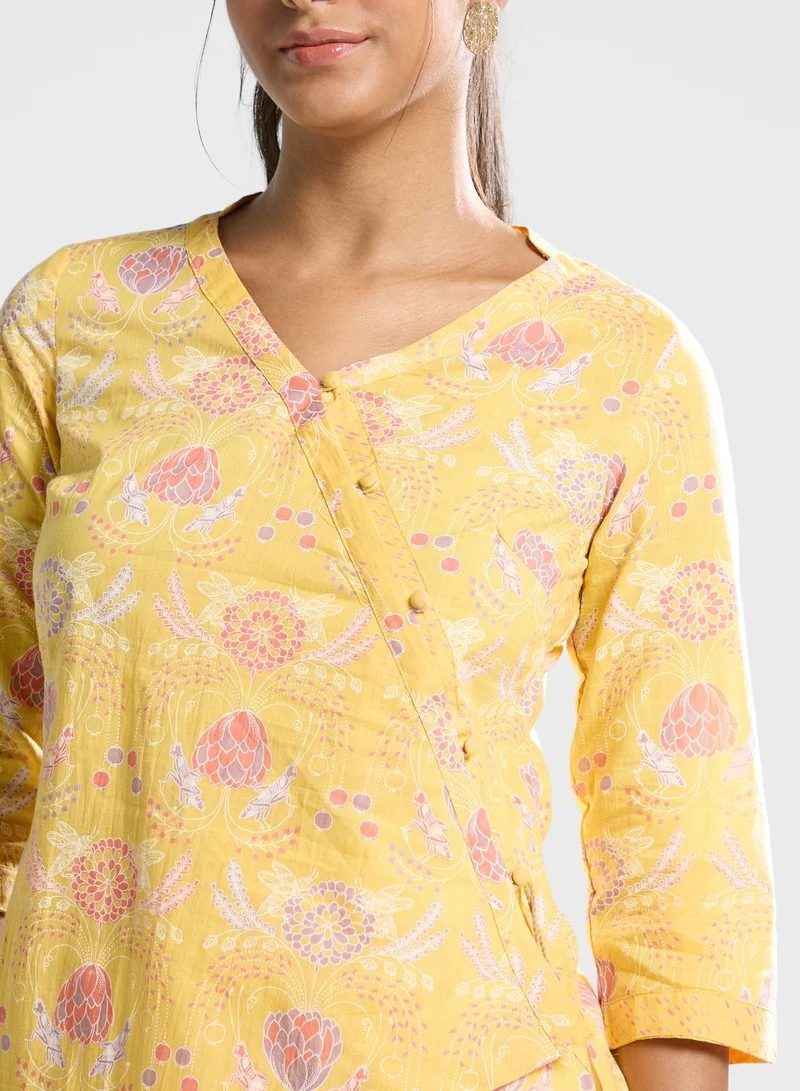 Fabindia V-Neck Floral Printed Kurti