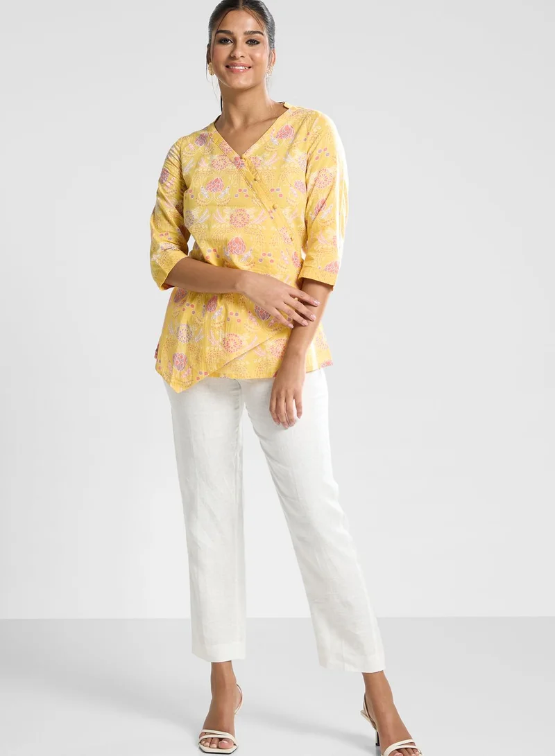 Fabindia V-Neck Floral Printed Kurti