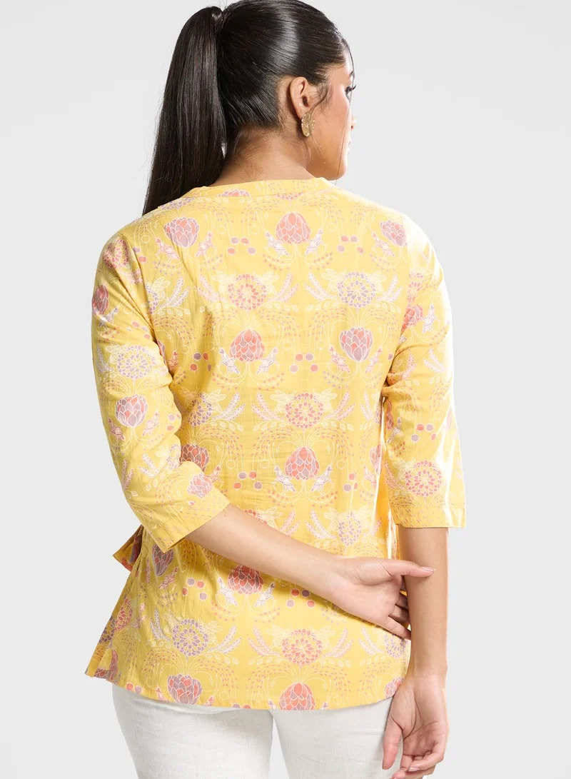Fabindia V-Neck Floral Printed Kurti