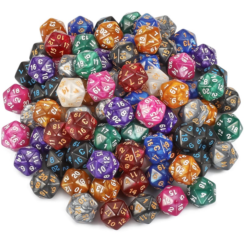 CiaraQ DND Polyhedral Dice (100pcs) with A Dice Bag Compatible with Dungeons and Dragons DND RPG MTG Role Playing Table Games (D20 dice, 10 colors-100 pcs) - Image 1