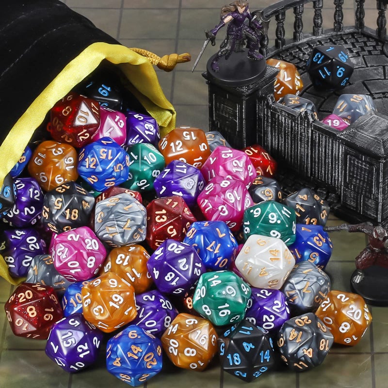 CiaraQ DND Polyhedral Dice (100pcs) with A Dice Bag Compatible with Dungeons and Dragons DND RPG MTG Role Playing Table Games (D20 dice, 10 colors-100 pcs) - Image 5