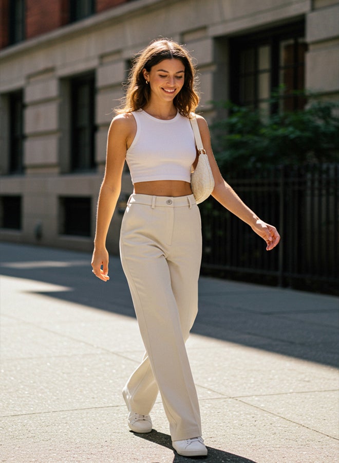 trendyol Beige Wide Leg High Waist Woven Fabric Trousers - Image 1