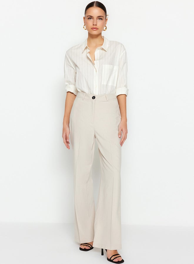 trendyol Beige Wide Leg High Waist Woven Fabric Trousers - Image 5