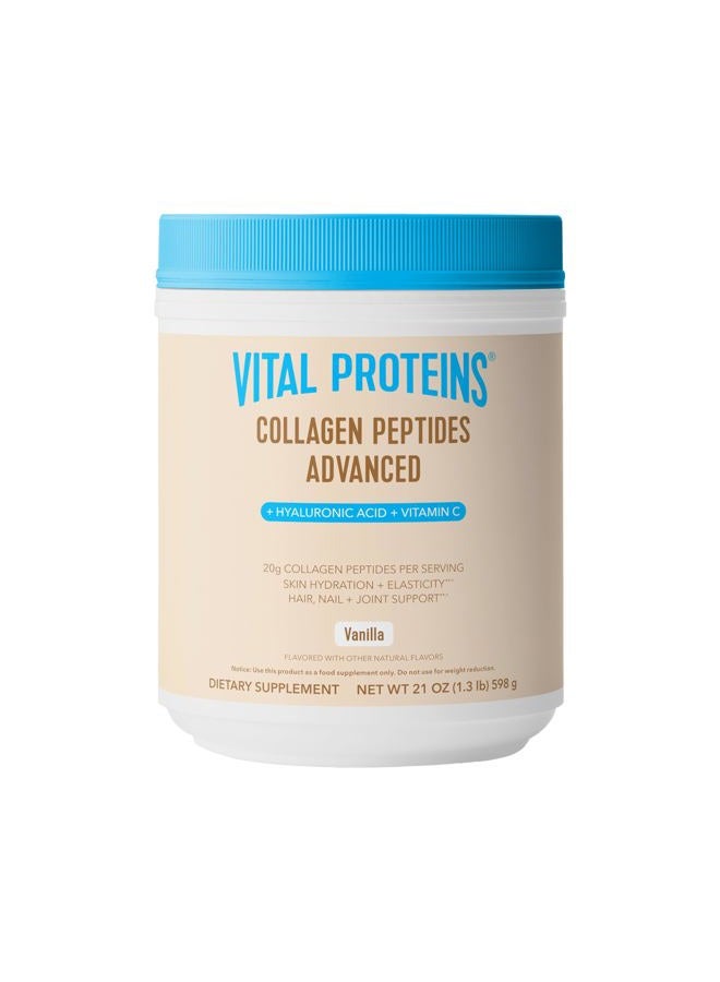 Vital Proteins ببتيدات الكولاجين المتقدمة، ببتيدات مهدرجة مع حمض الهيالورونيك وفيتامين C - مسحوق بنكهة الفانيليا، 21 أونصة - Image 1