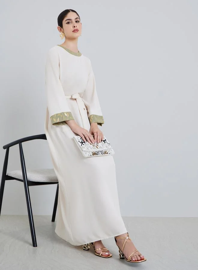 Women Cream Foil Print A-Line Jalabiya