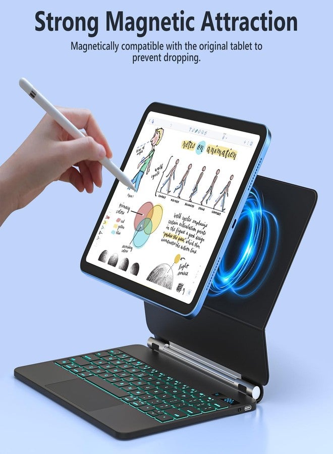 FUWANG Keyboard Case for iPad (A16) 11th Generation 2025 & 10th Gen 2022 - Backlit Magic-Style Keyboard with Multi-Touch Trackpad, Floating Cantilever Stand Keyboard for iPad 10th /11th Gen (Black) - Image 4