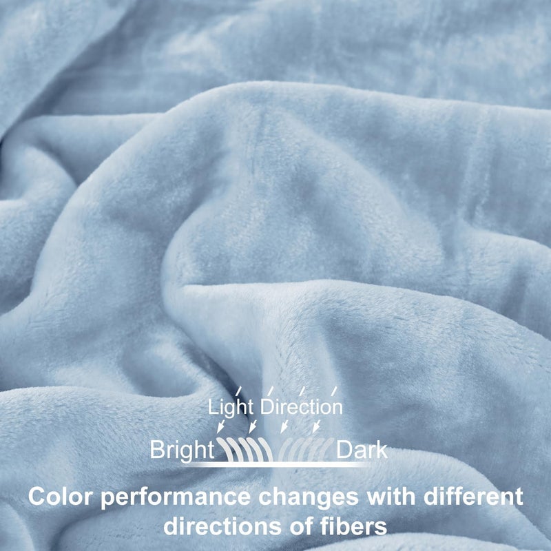 JYK Premium Silky Flannel Fleece Blanket - Queen Size 79'' x 91'', 3.5 LB Lightweight and Fluffy Cozy Plush Microfiber Blanket for Couch, Sofa, Bedroom, Light Blue - Image 3